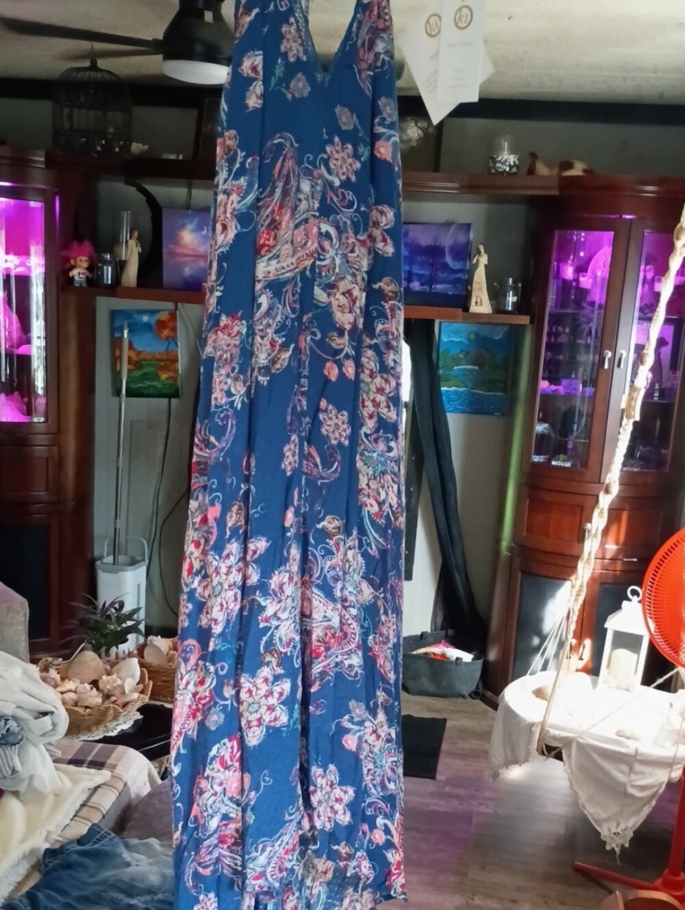 kathy ireland Blue Floral Halter Maxi Jumpsuit